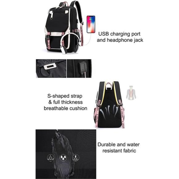 Teenage Girls' Backpack Middle School Students Bookbag Outdoor USB Charge Port - Picture 4 of 6